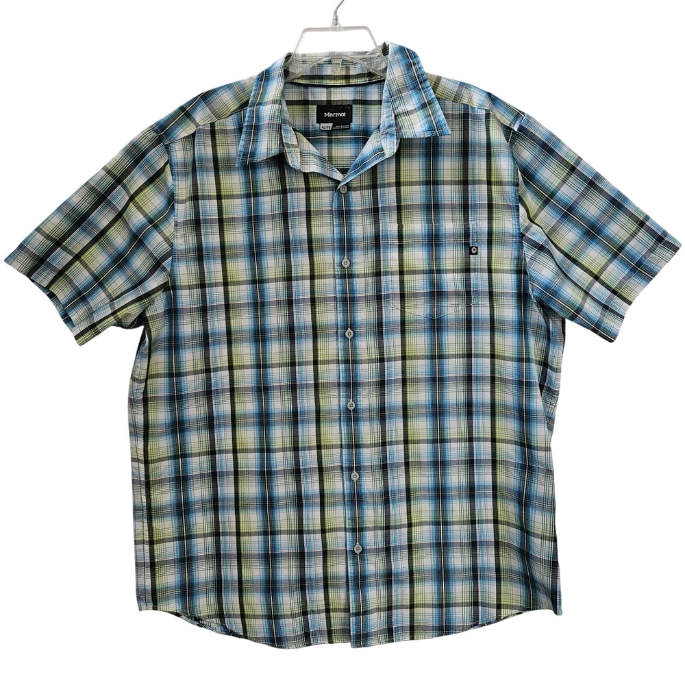 MARMOT Mens Shirt XLT Madras Plaid Short Sleeve Outdoor Button Up Hiking Preppy